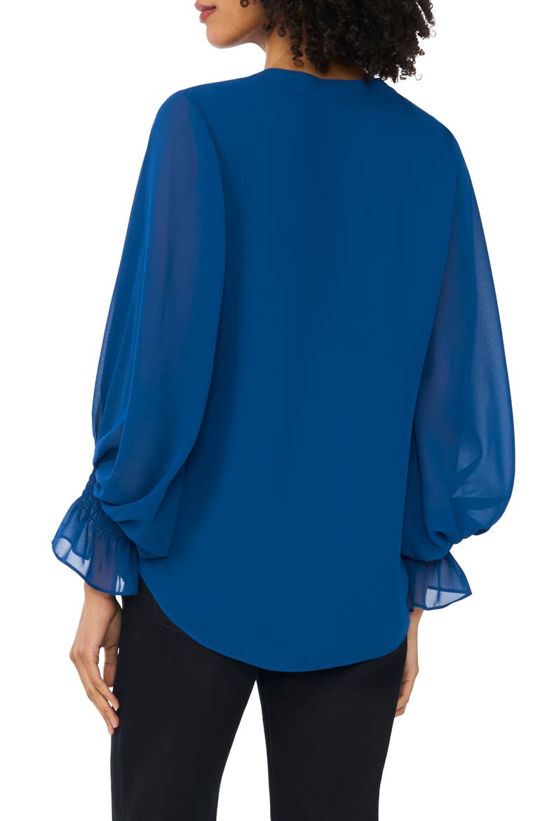 Ruffle Cuff Split Neck Top, Alternate, color, ESTATE BLUE