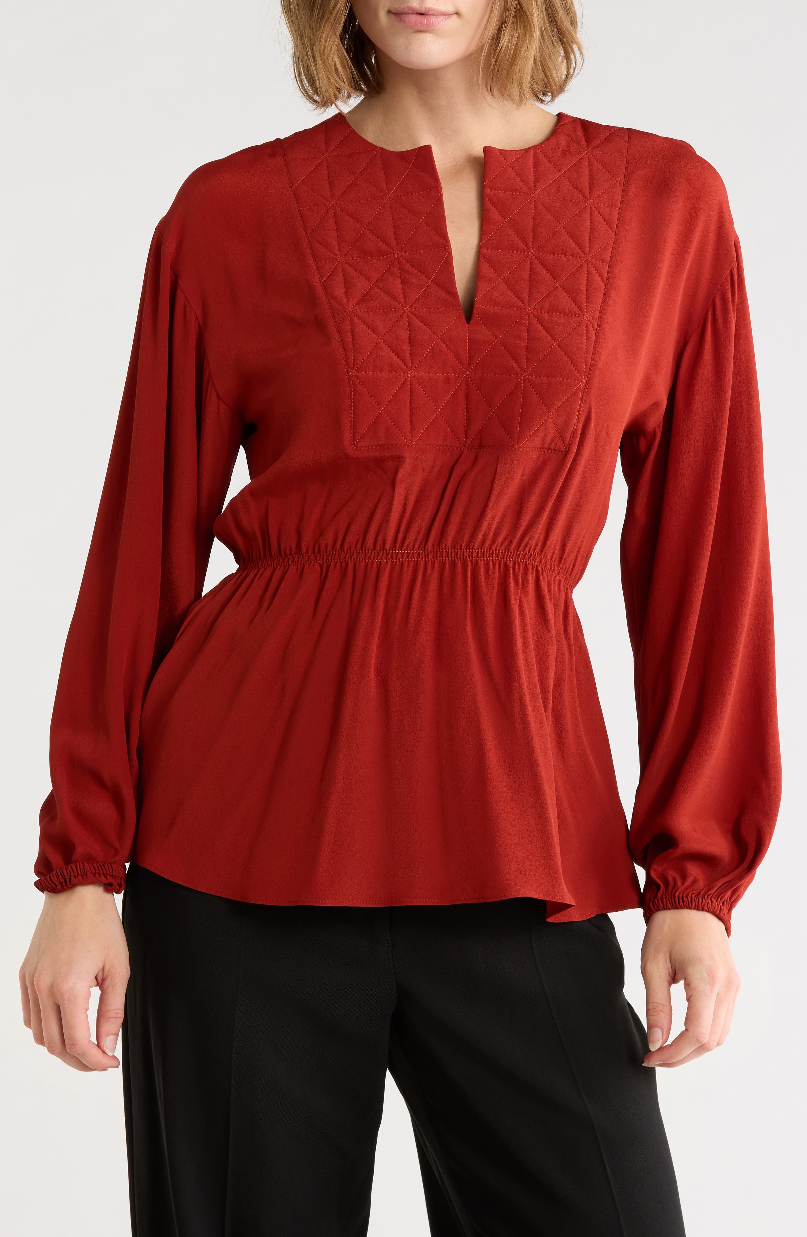Smocked Waist Embroidered Top