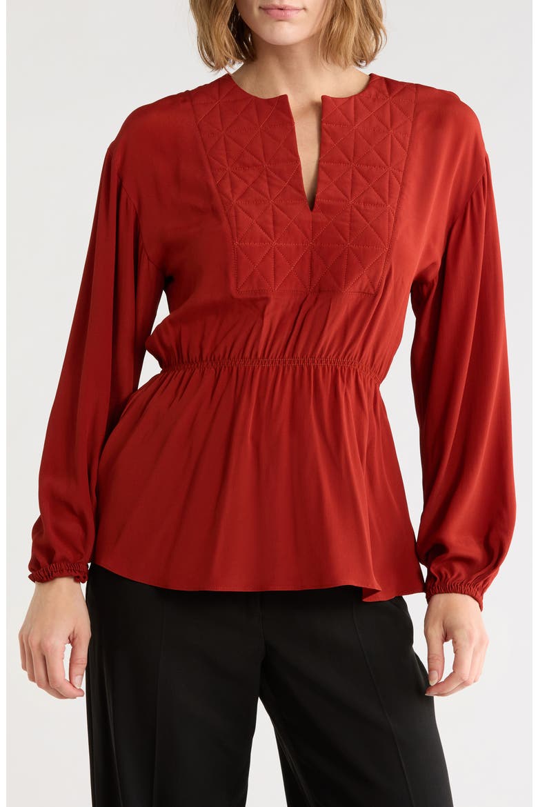 Smocked Waist Embroidered Top, Main, color, SIENNA