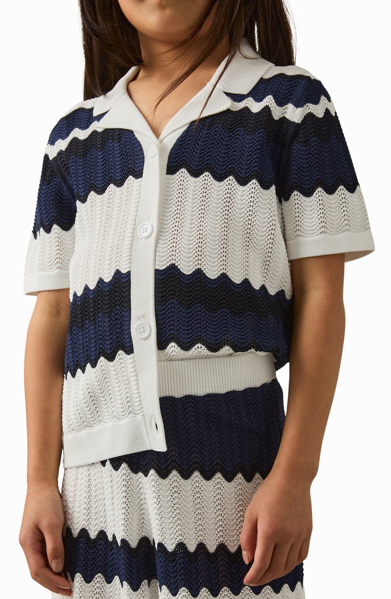 Reiss Kids' Alba Sr. Stripe Open Stitch Cotton Polo Sweater, Alternate, color, Navy