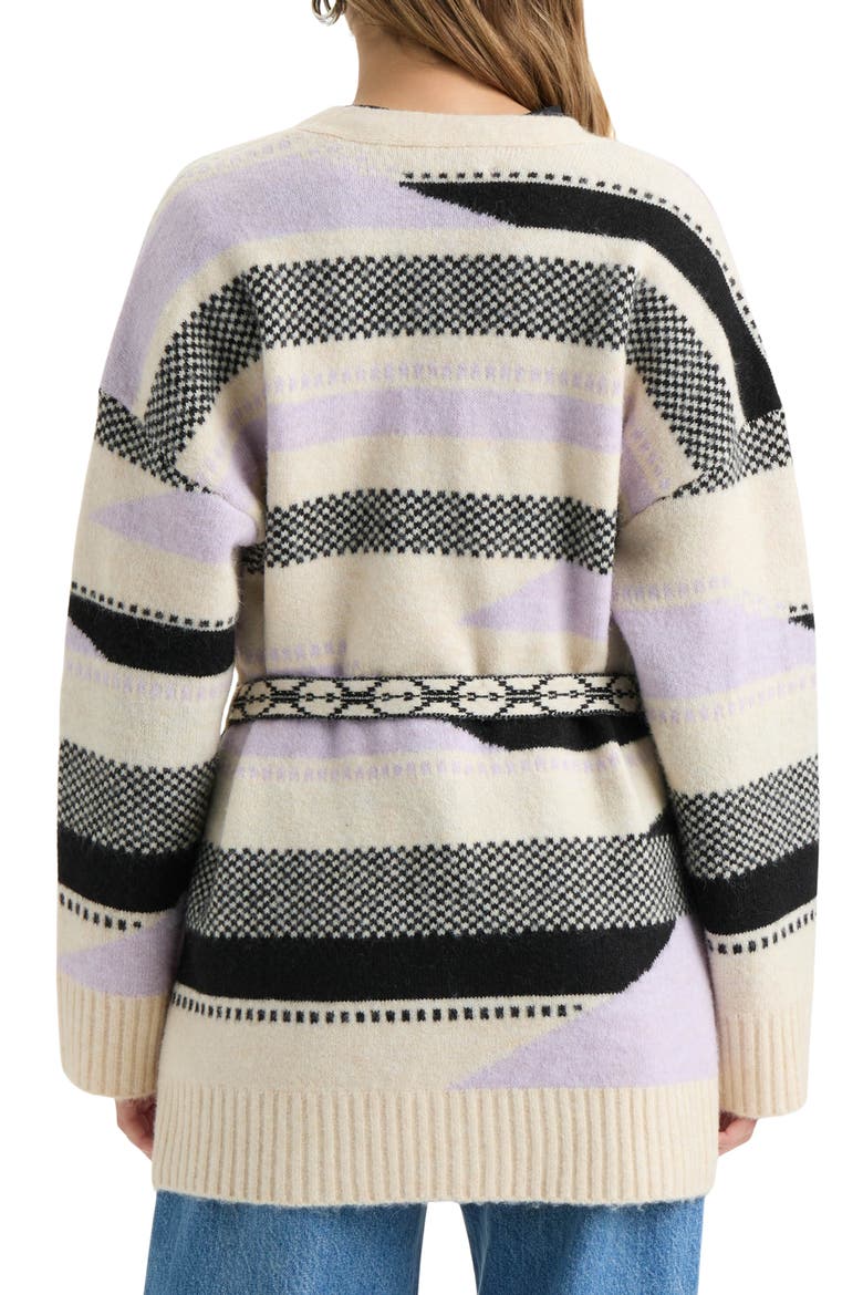 Stripe Tie Waist Jacquard Cardigan, Alternate, color, LILAC AZTEC