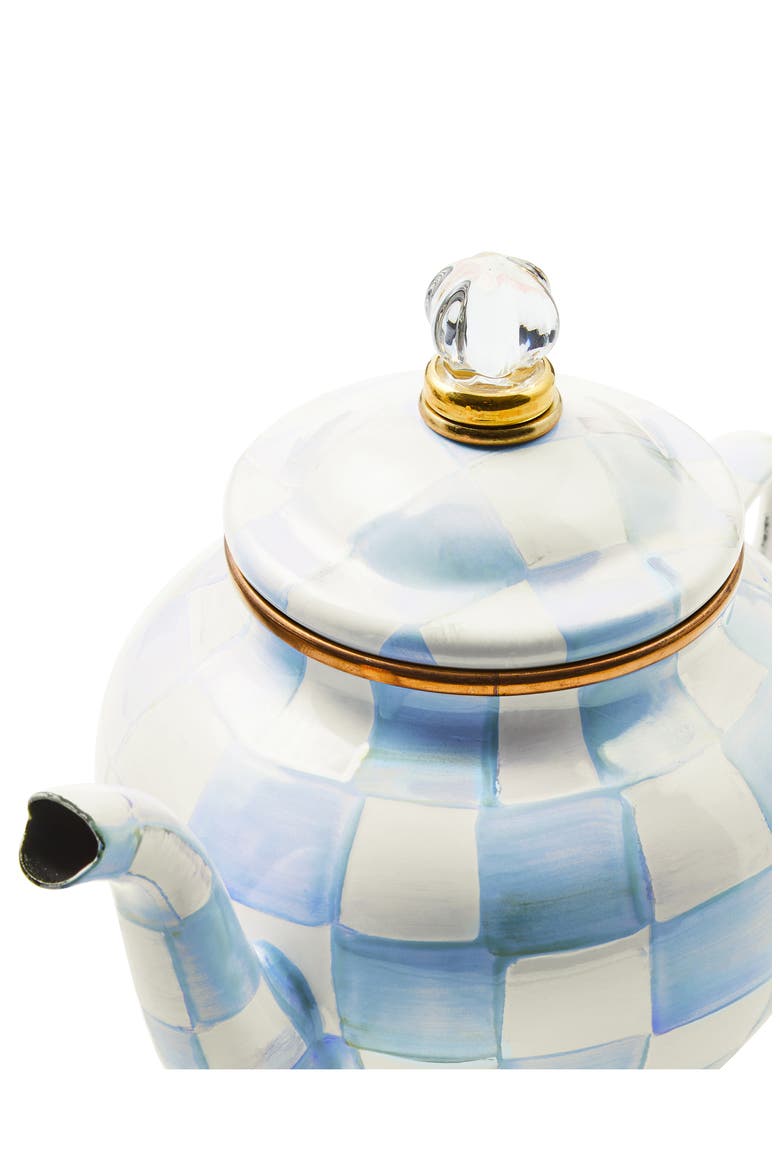 Sky Check Enameled Steel 4-Cup Teapot, Alternate, color, SKY CHECK