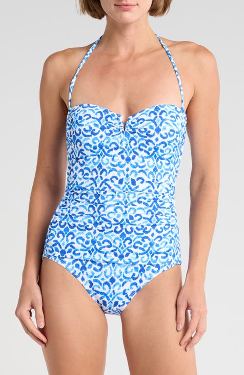 Scrolls Notched Bandeau One-Piece Swimsuit