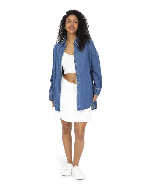 Belle & Bloom Into Him Oversized Denim Shirt In Blue