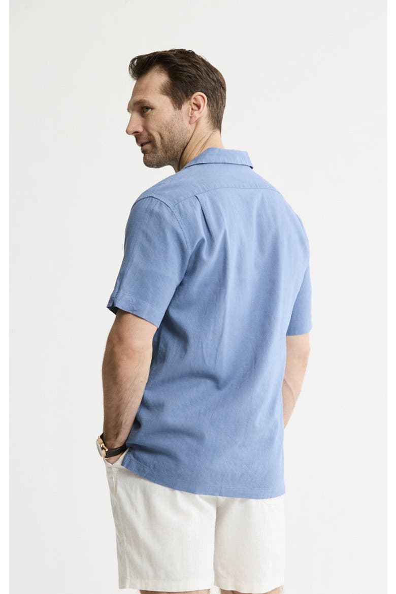 Linen Blend Short Sleeve Camp Shirt, Alternate, color, Horizon Blue