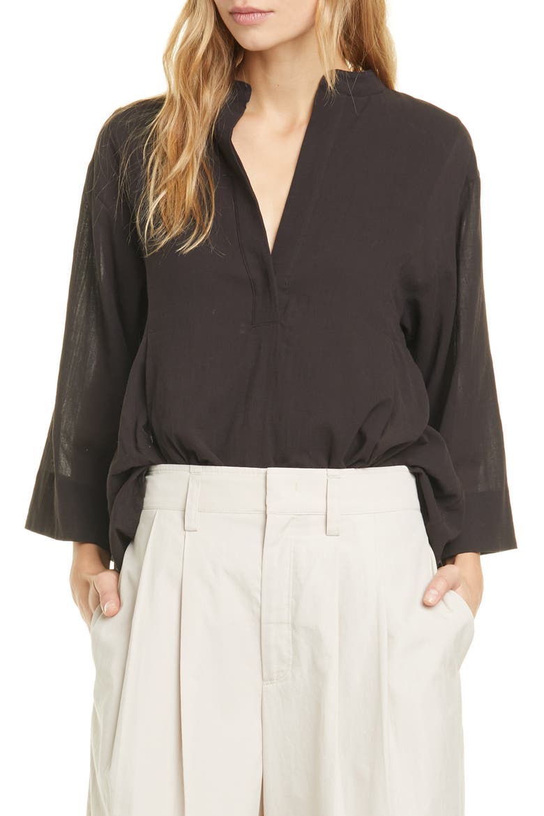 Paneled Bell Sleeve Popover Blouse, Main, color, BLACK