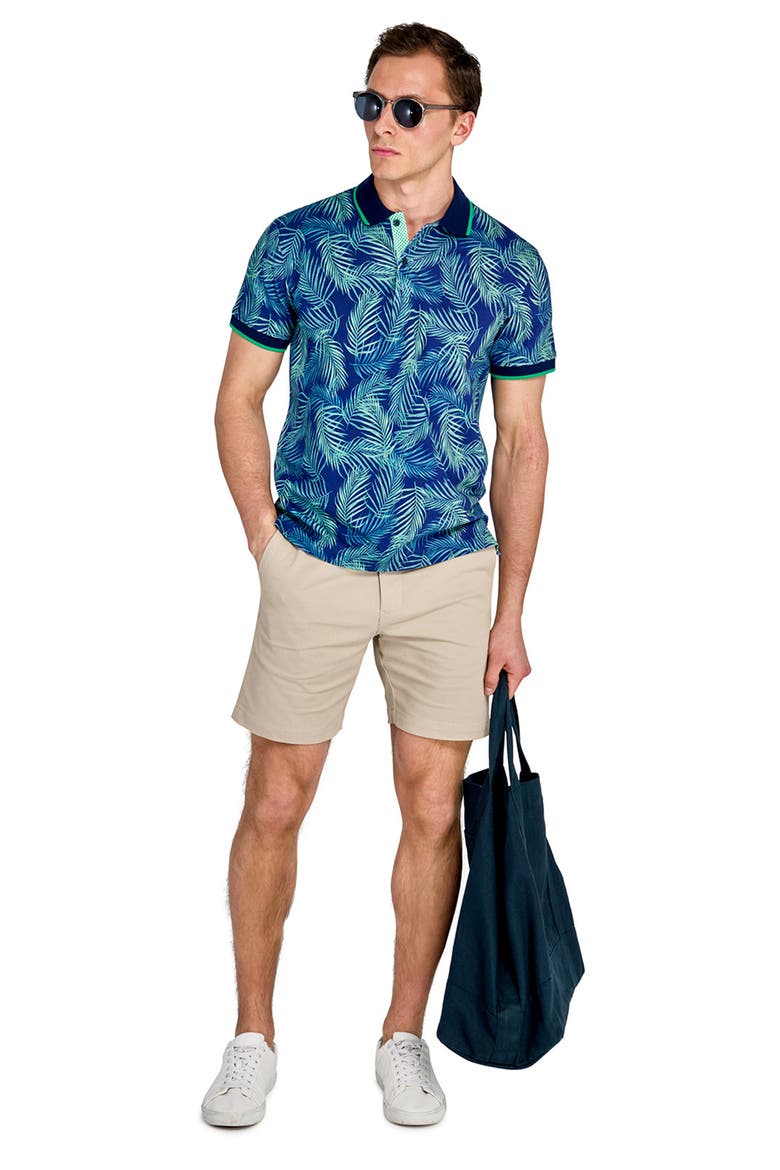 Slim Fit Floral Cotton Stretch Pique Polo, Alternate, color, NAVY/GREEN