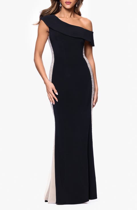 Crystal Mesh Detail One-Shoulder Sheath Detail