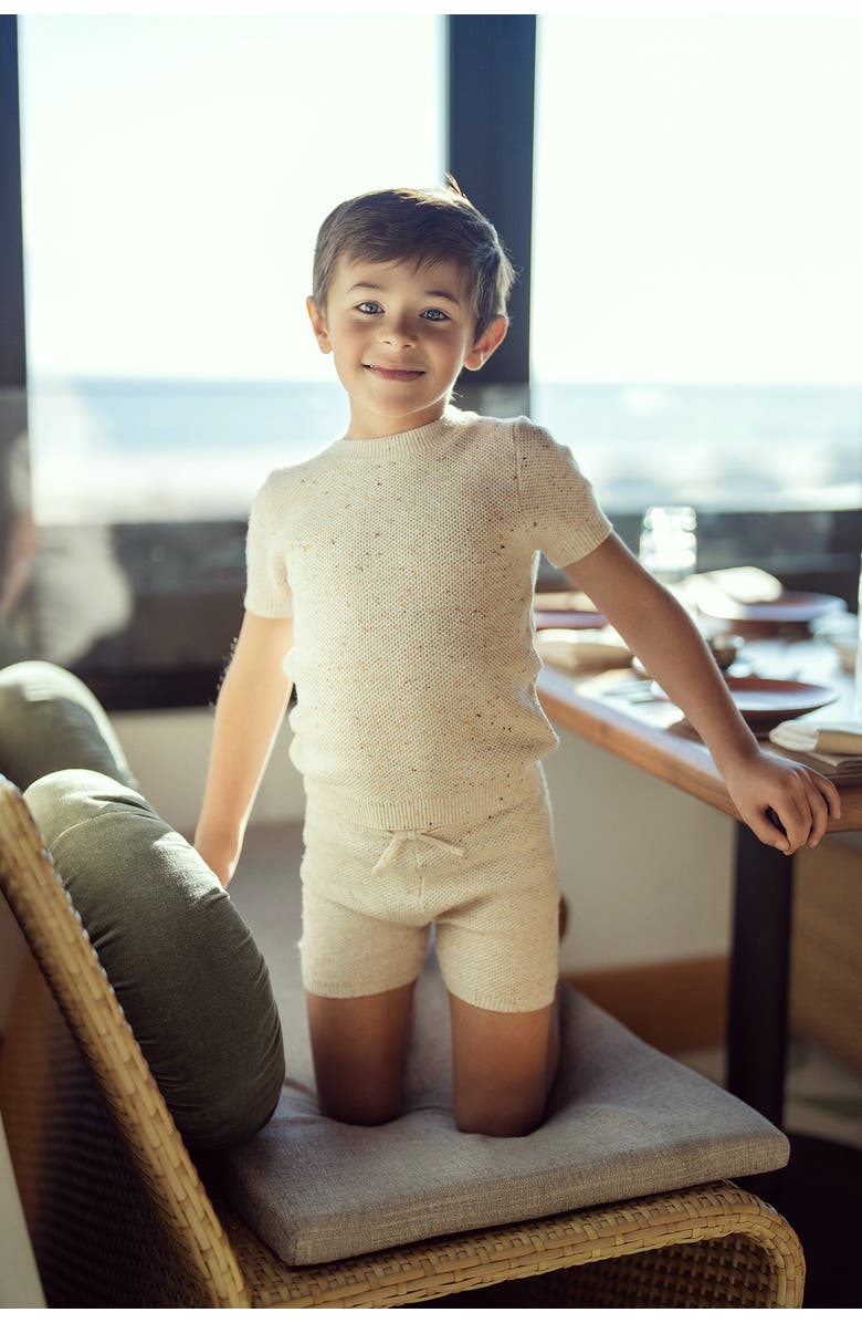 Mr. Mr. Speckled Waffle Knit 2 Piece Short Sleeve Top and Shorts Set, Alternate, color, Beige