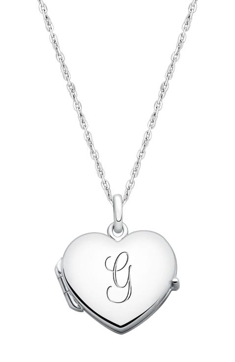 Sterling Silver Heart Locket & Engraved Initial 14-16" Necklace
