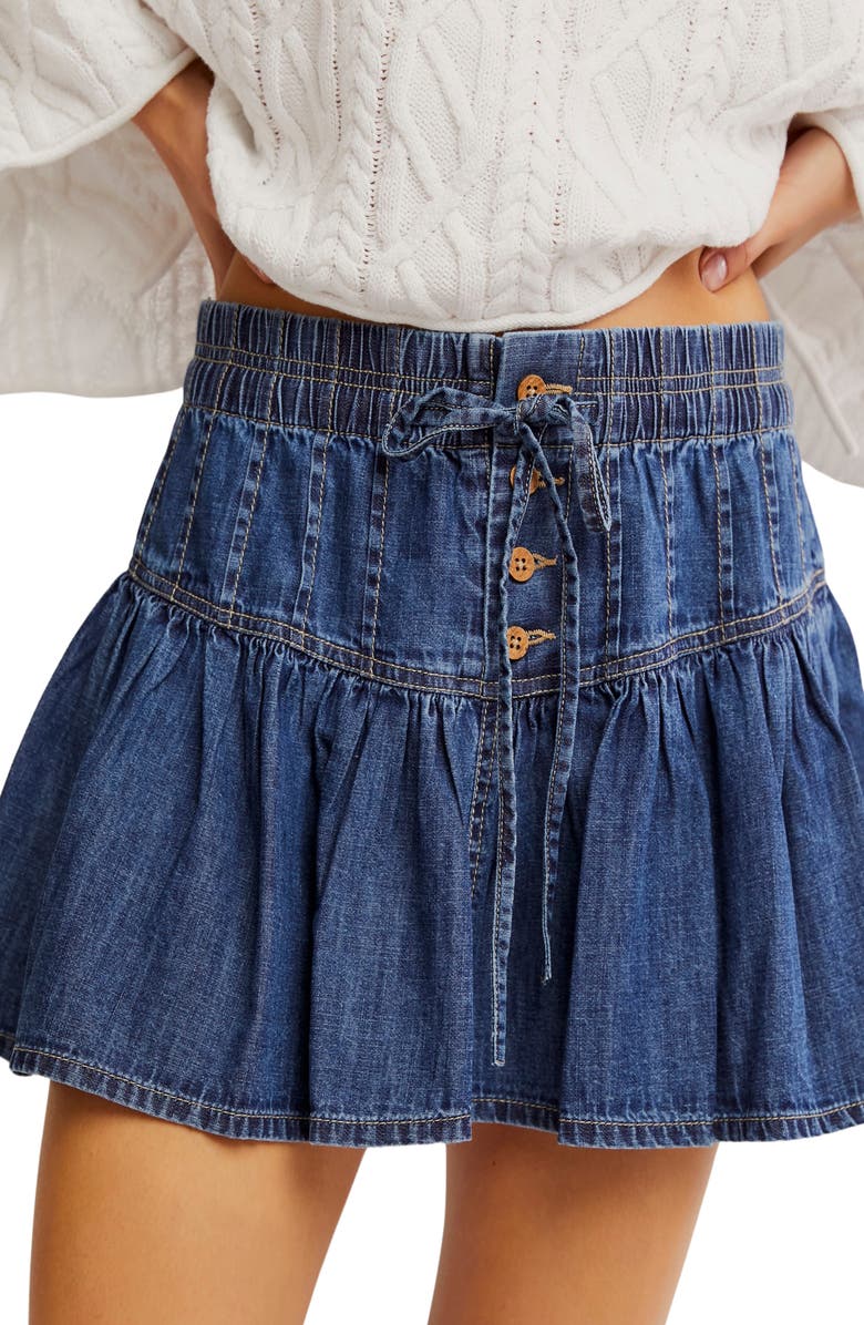 Free People Roselle Drawstring Denim Miniskirt, Alternate, color, High Tide
