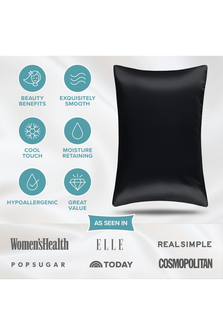 19 Momme 100% Mulberry Silk Pillowcase, Alternate, color, Black