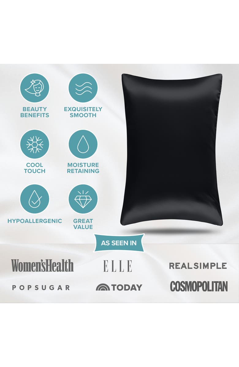 Bare Home 19 Momme 100% Mulberry Silk Pillowcase, Alternate, color, Black