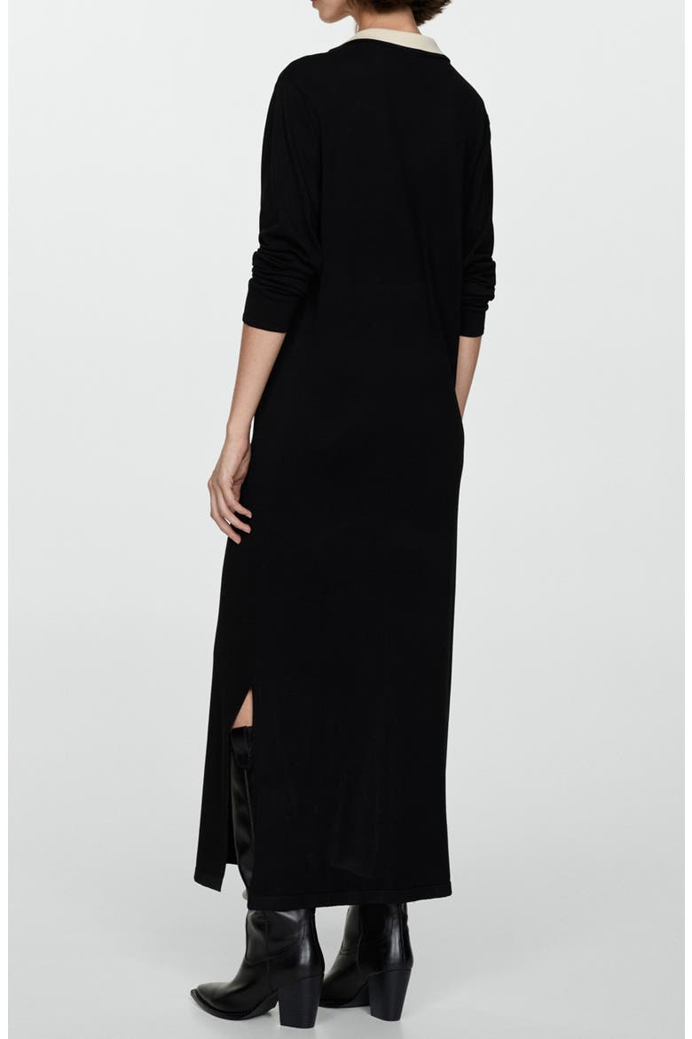 Contrast Collar Long Sleeve Knit Dress, Alternate, color, BLACK