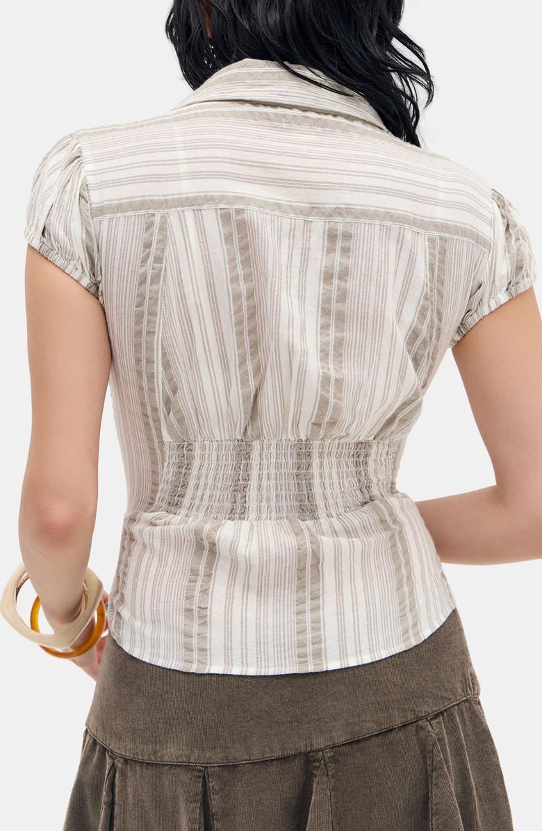 BDG Urban Outfitters Nadine Stripe Ruched Seam Button-Up Top, Alternate, color, Brown Stripe