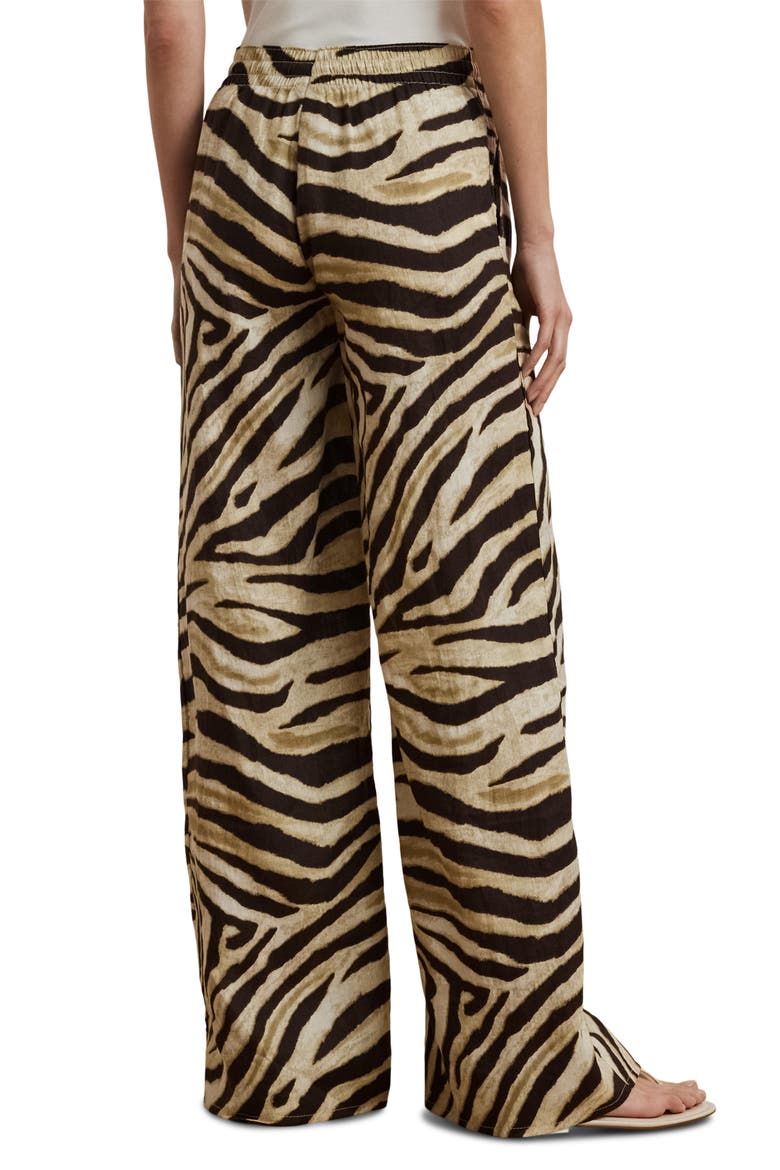 Zebra Print Linen Wide Leg Pants, Alternate, color, CREAM/ BROWN