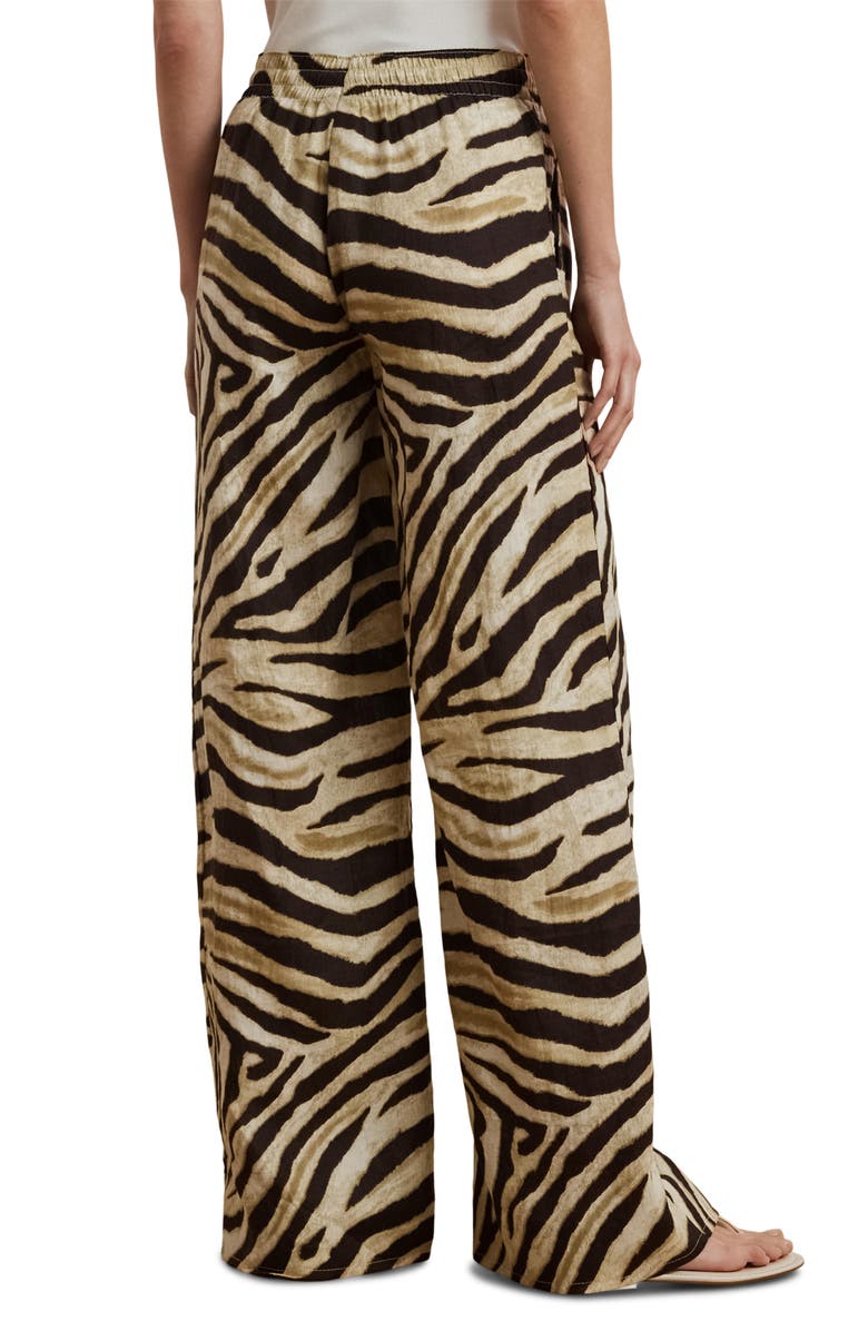 Lauren Ralph Lauren Zebra Print Linen Wide Leg Pants, Alternate, color, Cream/ Brown