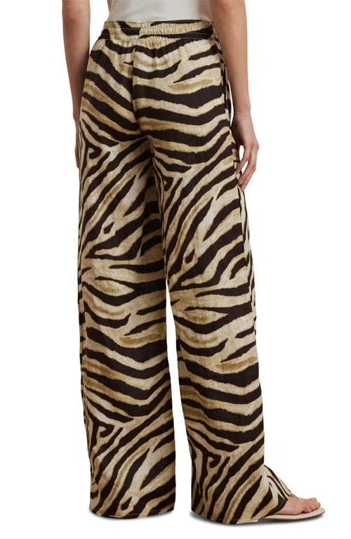 Ralph Lauren Petite Zebra-print Linen Wide-leg Pants In Brown