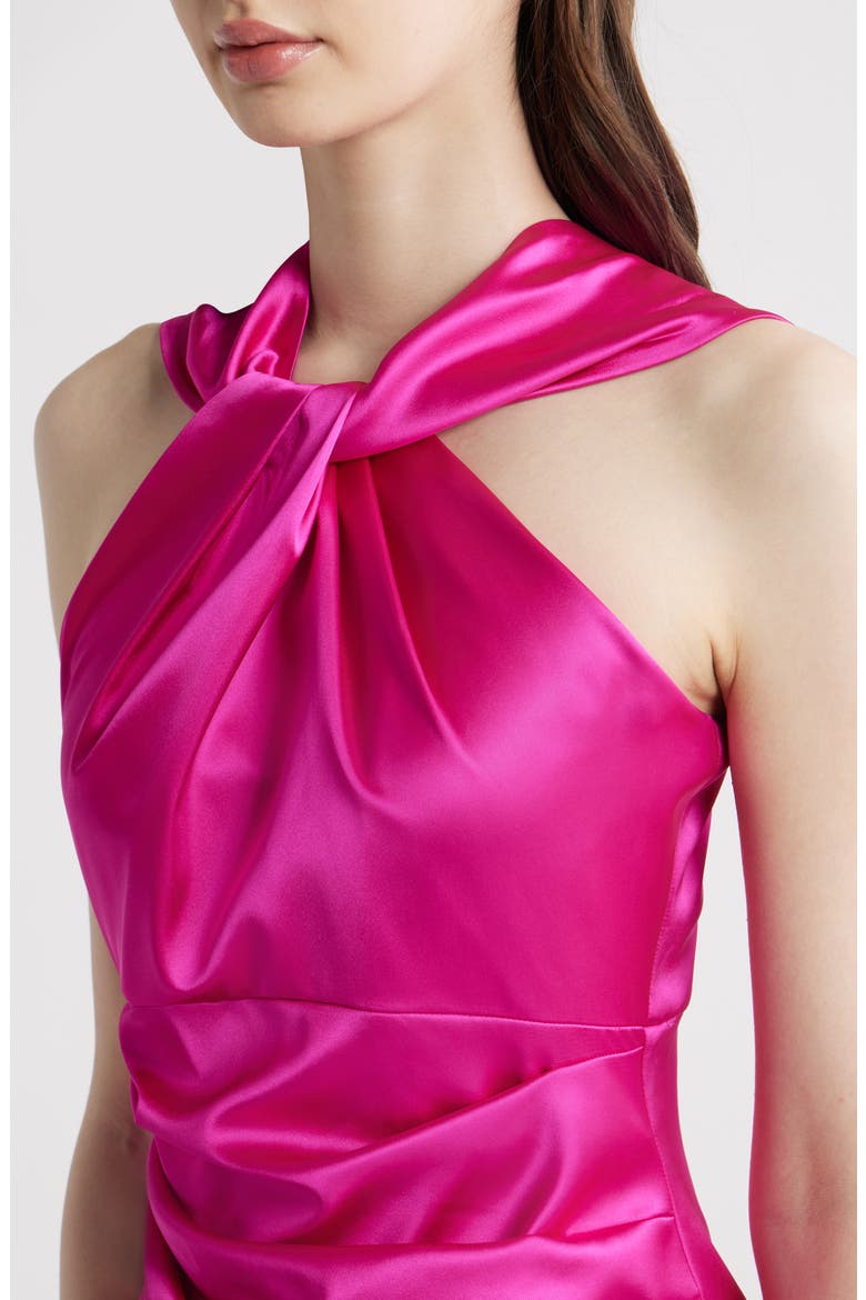 Twist Neck Satin Cocktail Dress, Alternate, color, FUCHSIA