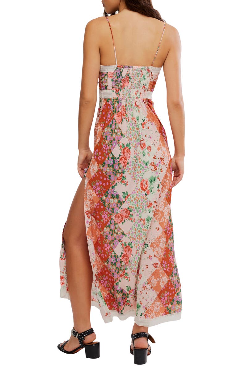 Free People Intimately FP Daisy Fields Lace Trim Maxi Slipdress, Alternate, color, Brown Combo