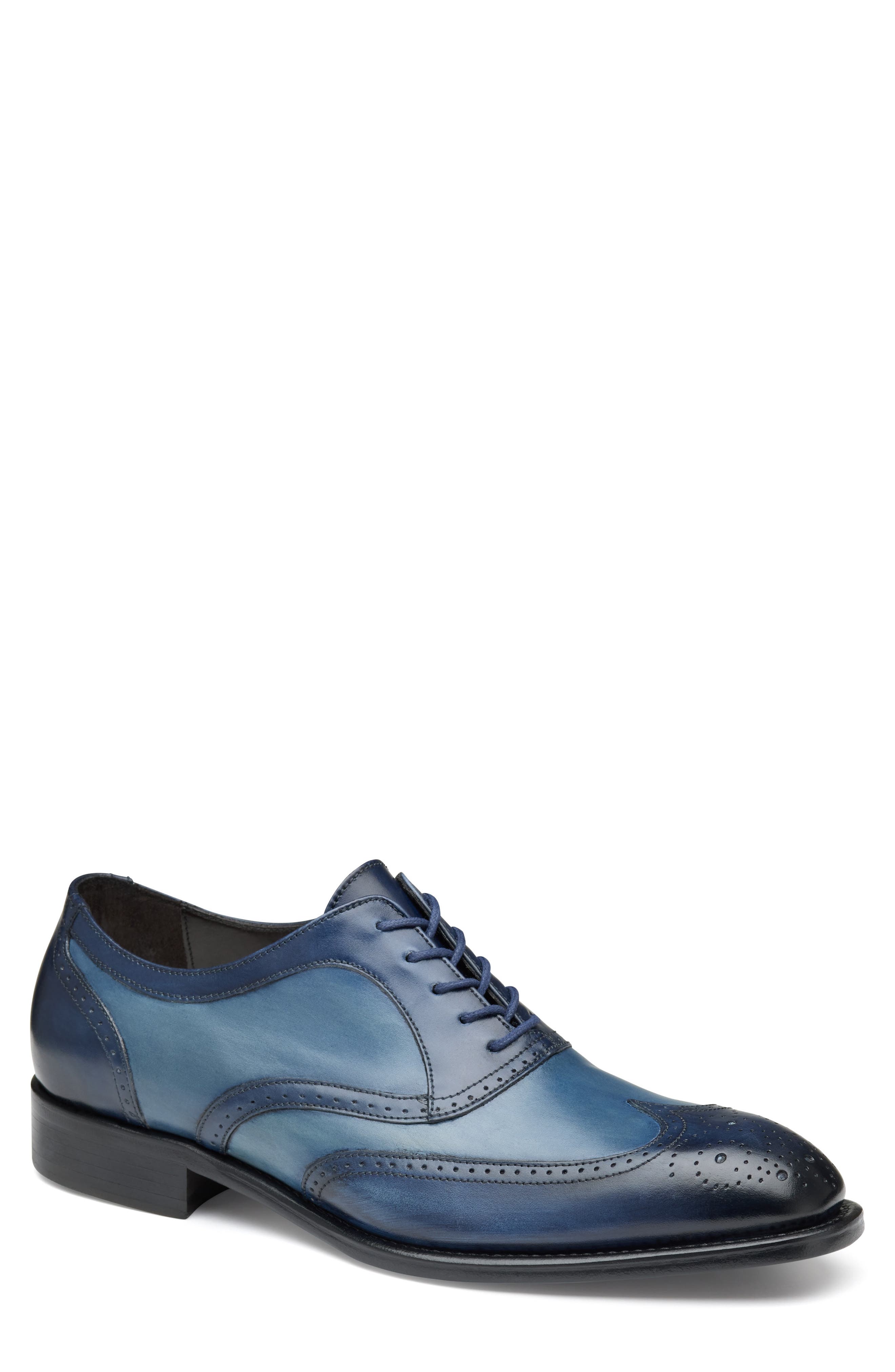 Johnston & Murphy Ellsworth Wingtip Derby, Main, color, Navy Italian Calfskin