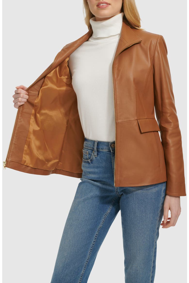 Wing Collar Leather Jacket, Alternate, color, HAZELNUT