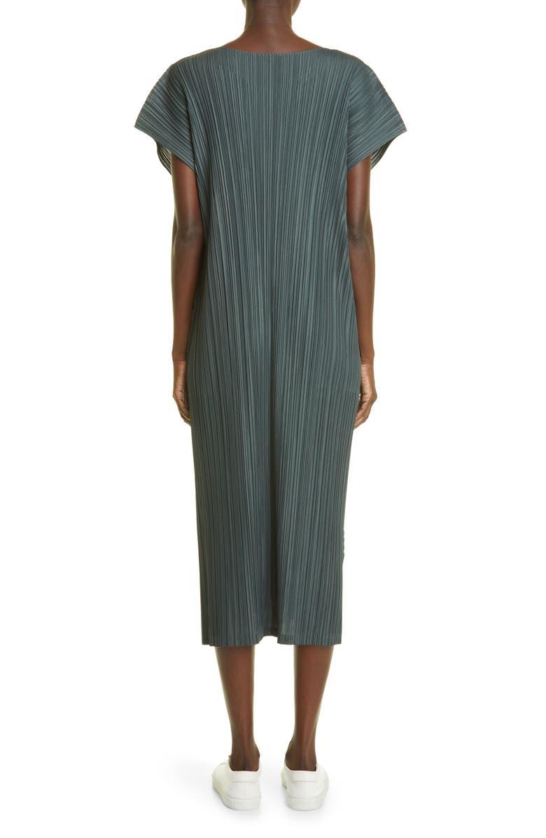 Pleats Please Issey Miyake Mellow Pleated Short Sleeve Midi Dress, Alternate, color, 