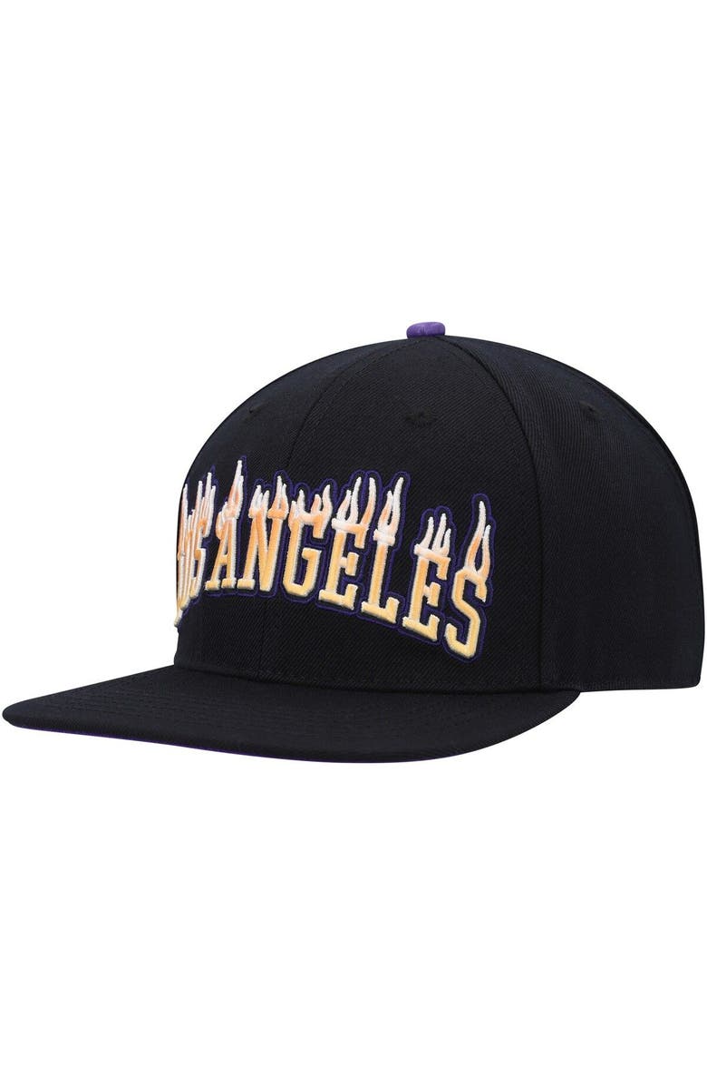 PRO STANDARD Men's Pro Standard Los Angeles Lakers Black Flames Snapback Hat, Alternate, color, Black
