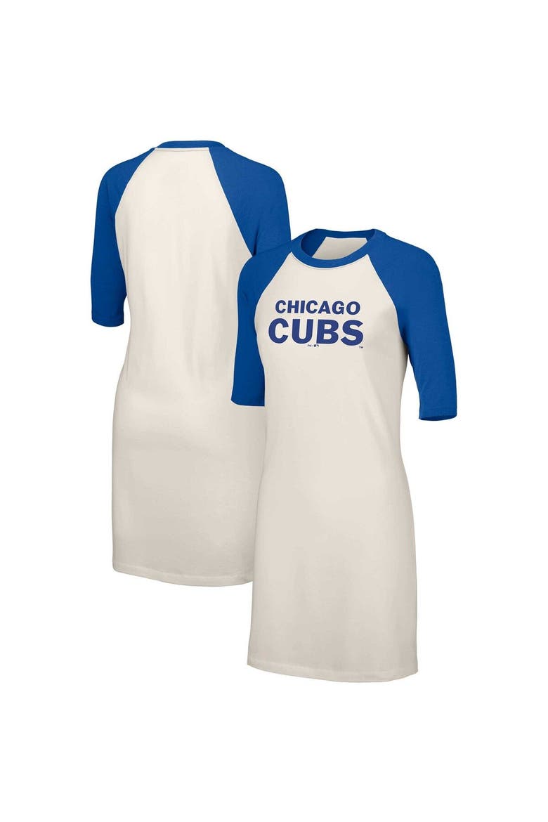 Women's Lusso  White Chicago Cubs Nettie Raglan Half-Sleeve Tri-Blend T-Shirt Dress, Main, color, White