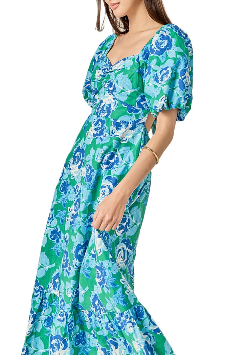 Floral Back Cutout Cotton Dress, Alternate, color, BLUE / GREEN FLORAL