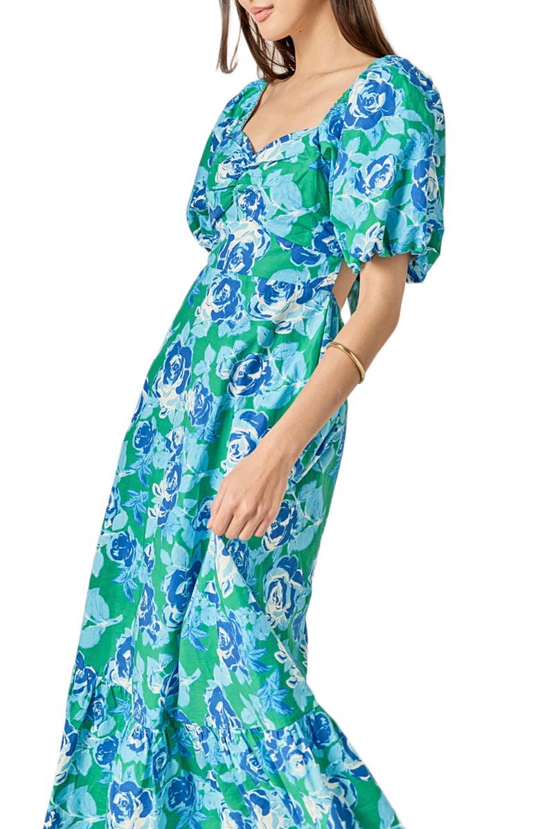 English Factory Floral Back Cutout Cotton Dress, Alternate, color, Blue / Green Floral
