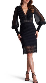 Tadashi Shoji Pleated Lace Long Sleeve Sheath Dress