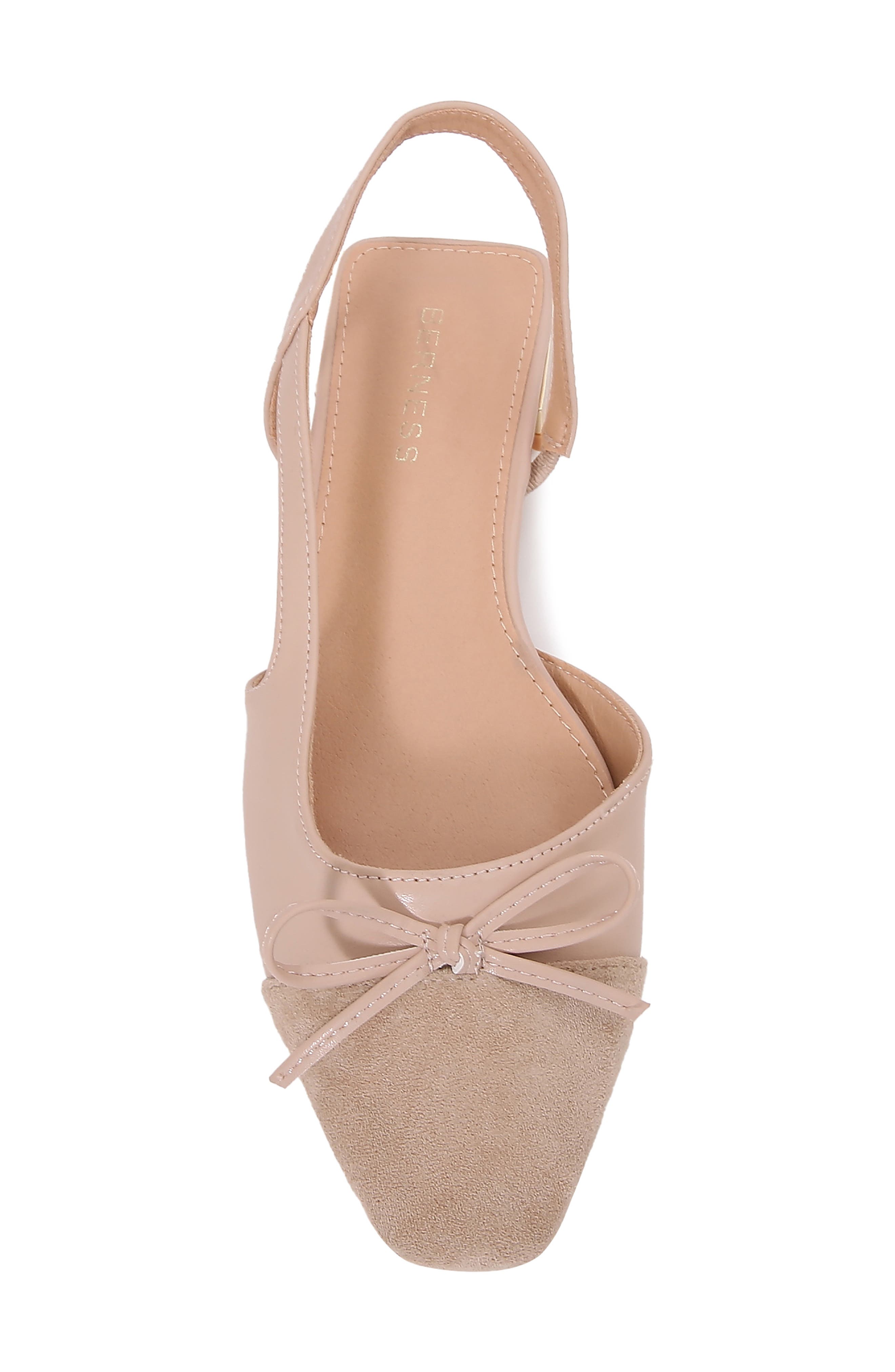 Bow Toe Cap Faux Leather Slingback Flat, Alternate, color, BEIGE COMBO