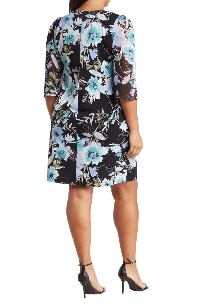 Connected Apparel Floral Chiffon Sleeve Dress, Alternate, color, 