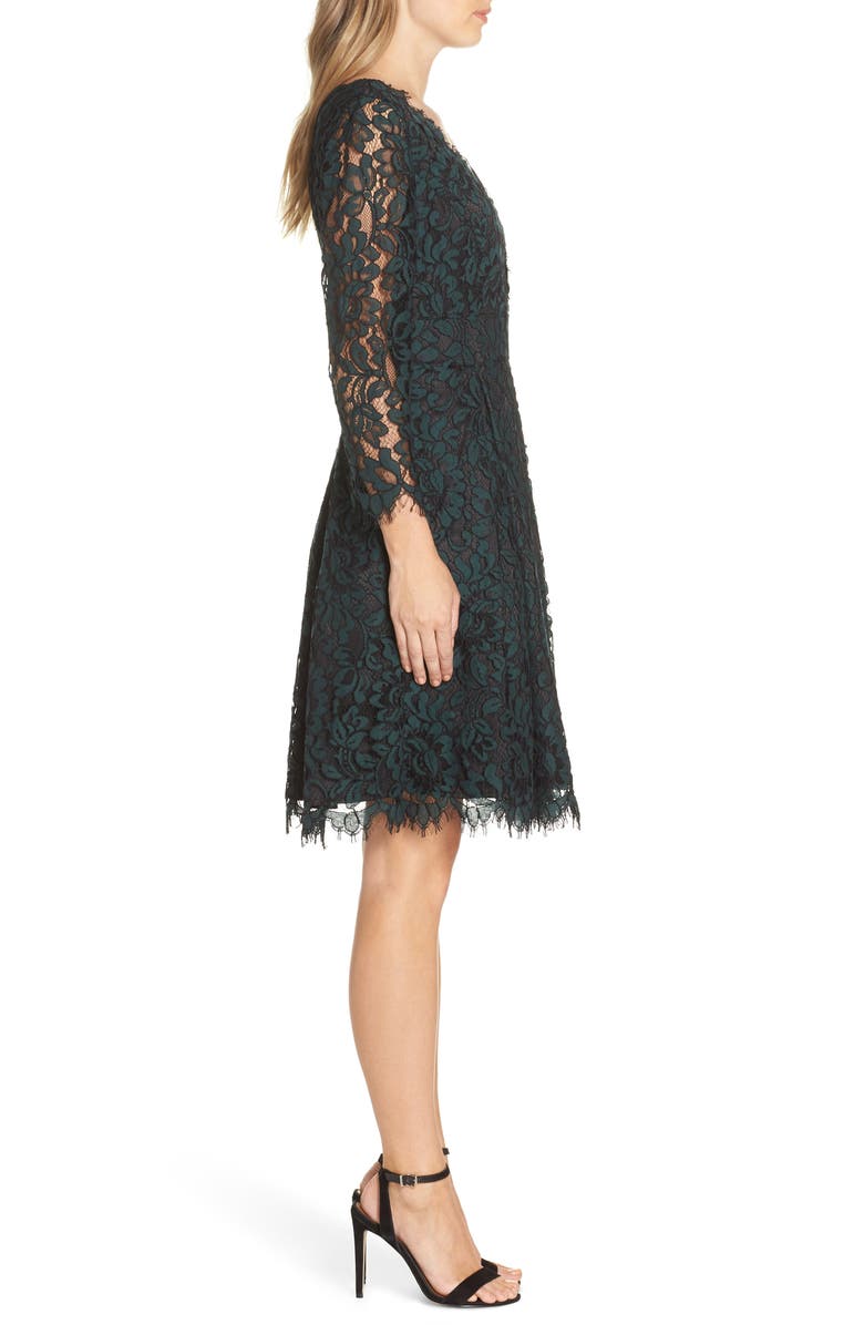 Eliza J Lace V-Neck Fit & Flare Dress, Alternate, color, 