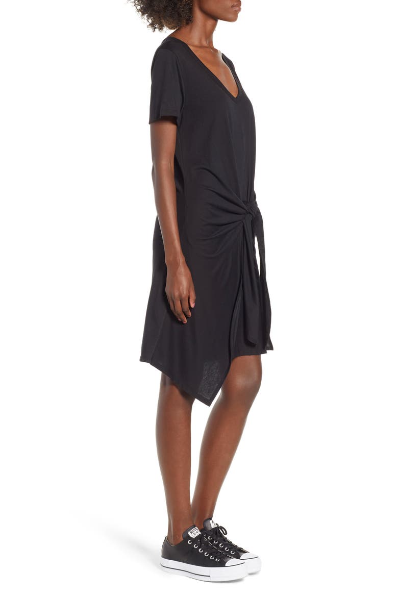 Tie Waist T-Shirt Dress, Alternate, color, BLACK