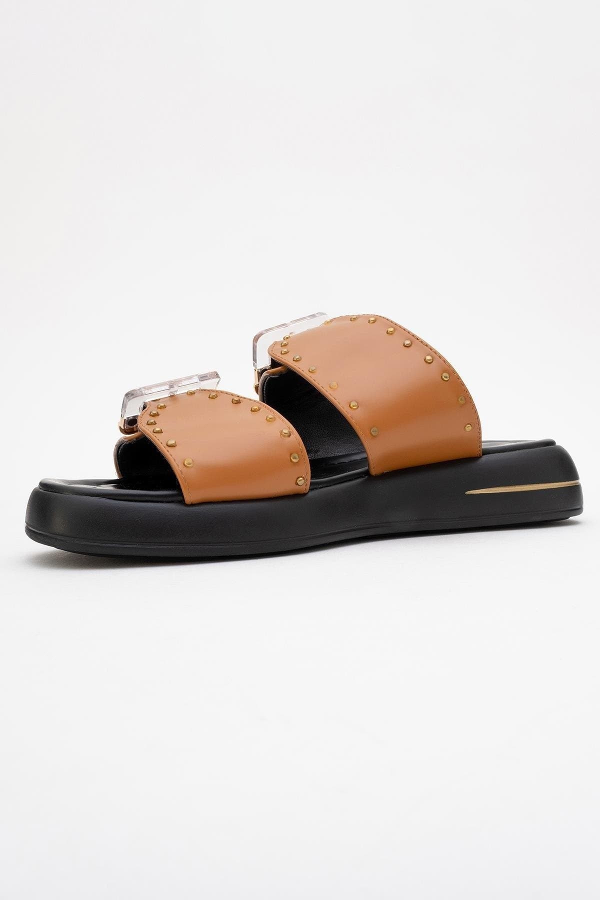 Zley Buckle Sandal, Alternate, color, Cognac Faux Leather