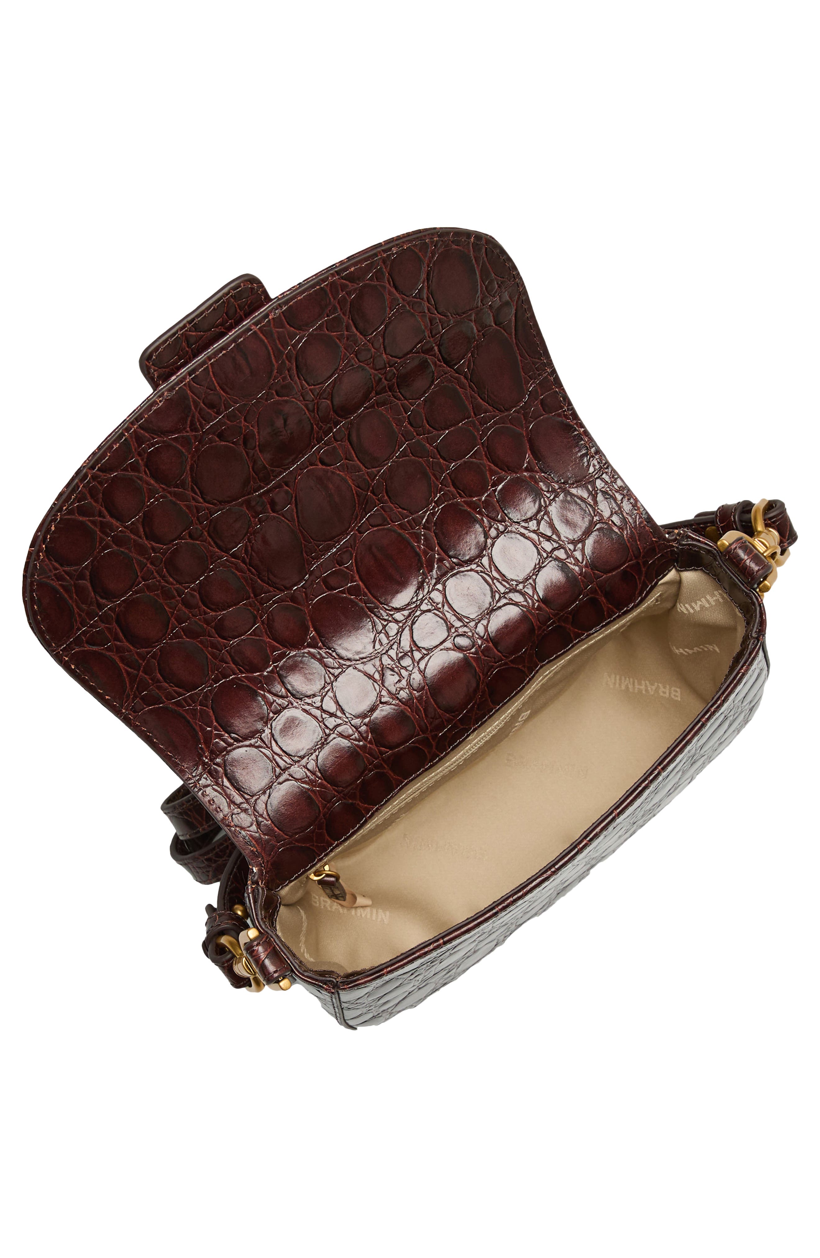Brahmin Briar Croc Embossed Leather Saddle Bag, Alternate, color, 
