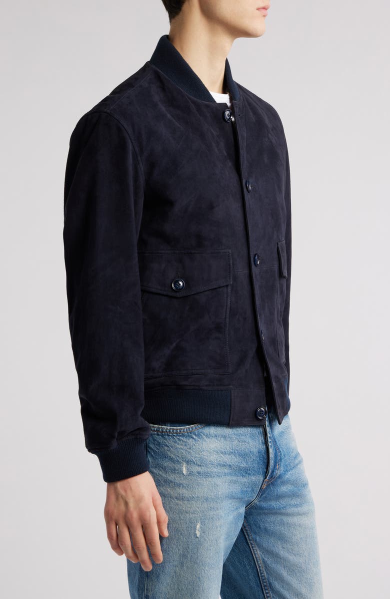 BOSS Melot Goat Suede Bomber Jacket, Alternate, color, Dark Blue
