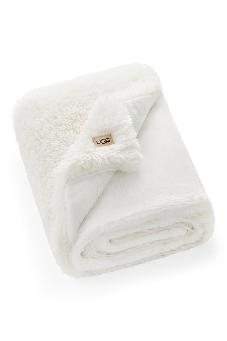 Corben Faux Fur Throw Blanket, Main, color, SNOW