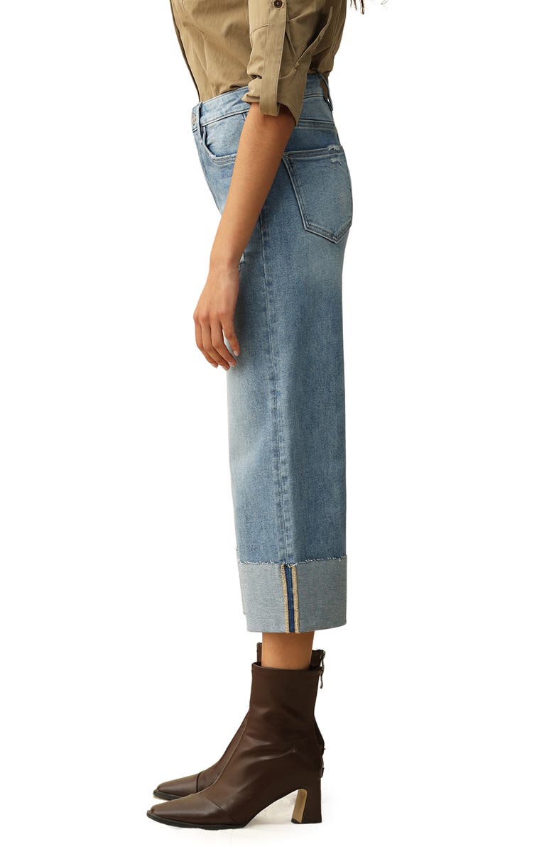 Bayeas Cuffed Raw Hem High Waist Crop High Waist Wide Leg Jeans, Alternate, color, Medium Blue