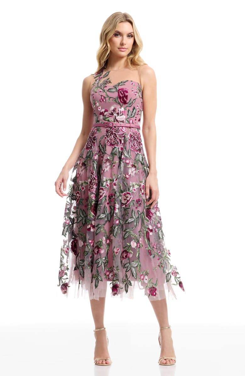 Dress the Population Rosemary Floral Embroidery Cocktail Midi Dress, Alternate, color, Blush Multi