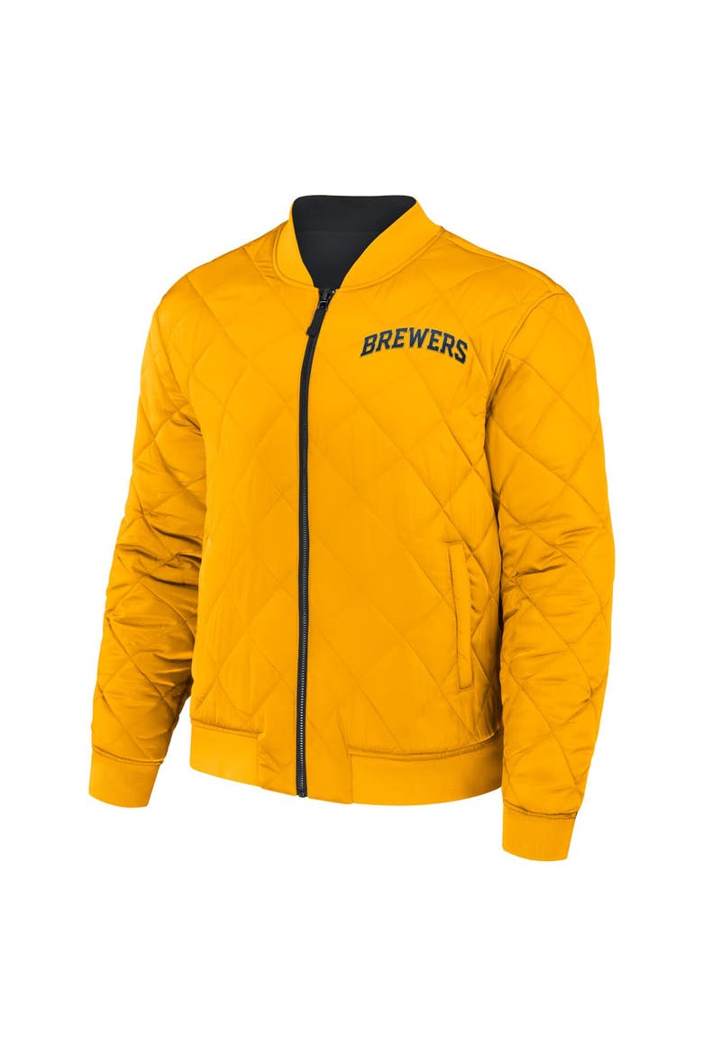 Men's Darius Rucker Collection by Fanatics Black/Gold Milwaukee Brewers Reversible Full-Zip Bomber Jacket, Alternate, color, Black