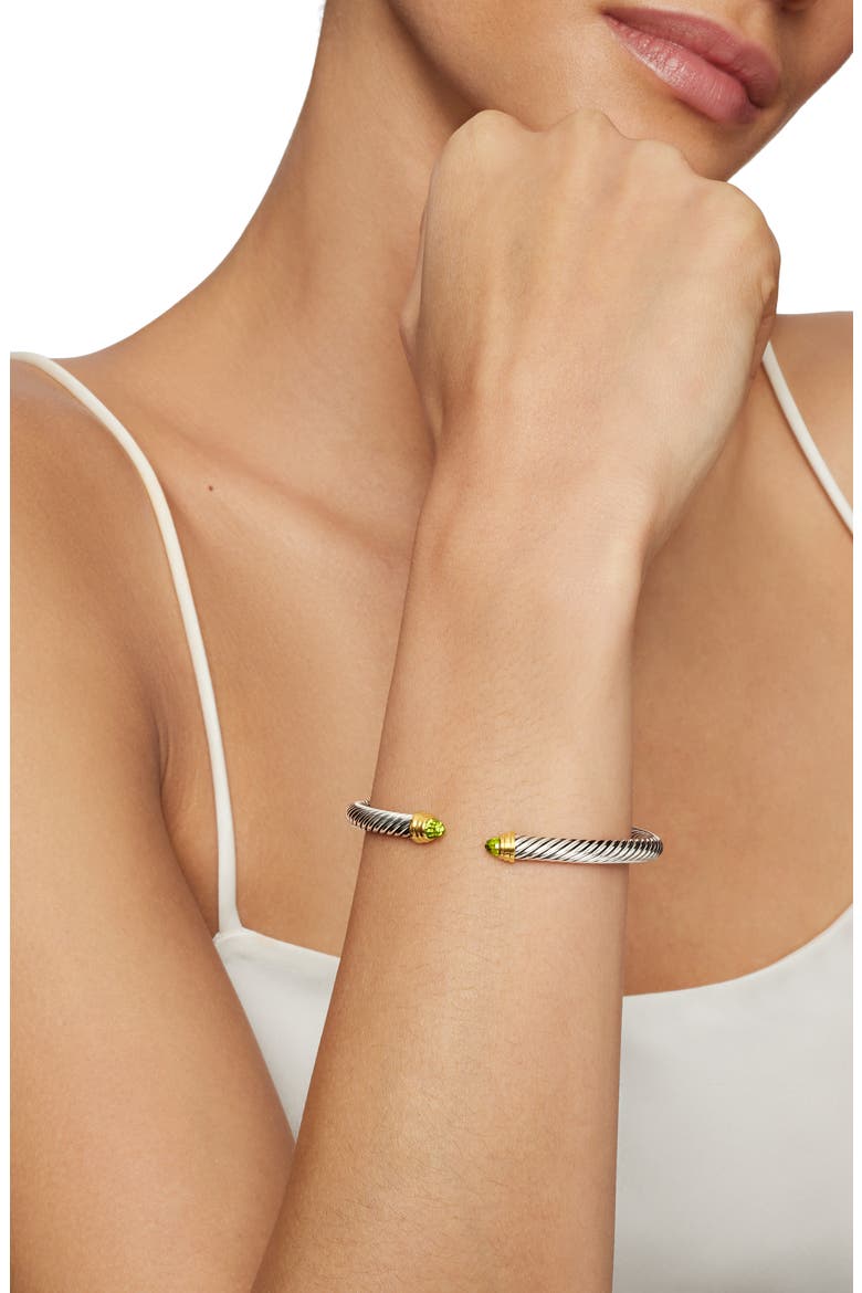 Classic Cable Bracelet in Sterling Silver with 14K Yellow Gold and Peridot, Alternate, color, SILVER