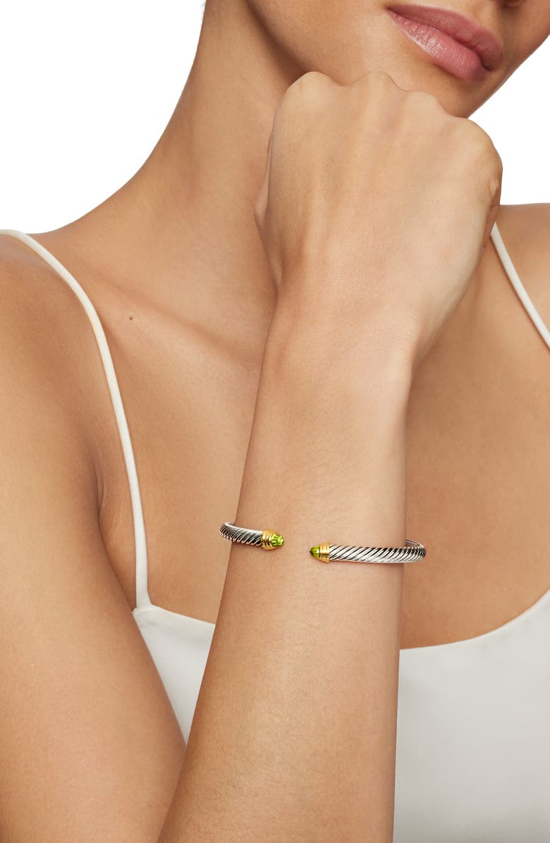 David Yurman Classic Cable Bracelet in Sterling Silver with 14K Yellow Gold and Peridot, Alternate, color, Silver