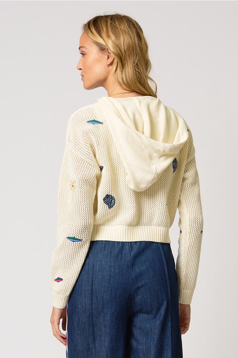 Eden Palm Tree Mesh Cardigan, Alternate, color, IVORY