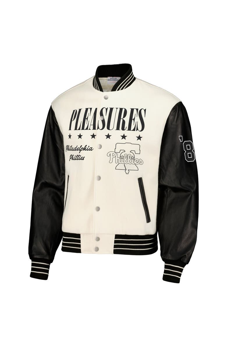 PLEASURES Men's PLEASURES White Philadelphia Phillies Full-Snap Varsity Jacket, Alternate, color, White