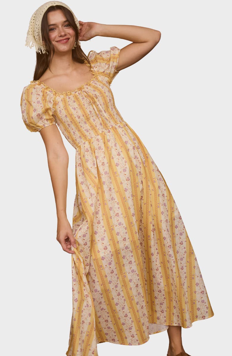 Blu Pepper Smocked Cotton Maxi Dress, Alternate, color,