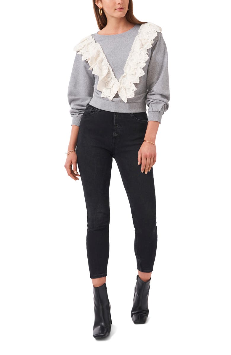 1.STATE Lace Ruffle Cotton Crewneck Sweater, Alternate, color,