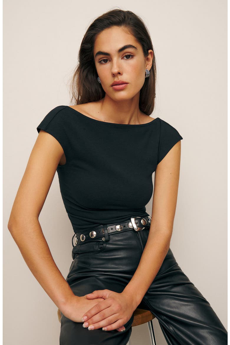 Darra Scoop Back Cap Sleeve Knit Top, Alternate, color, BLACK